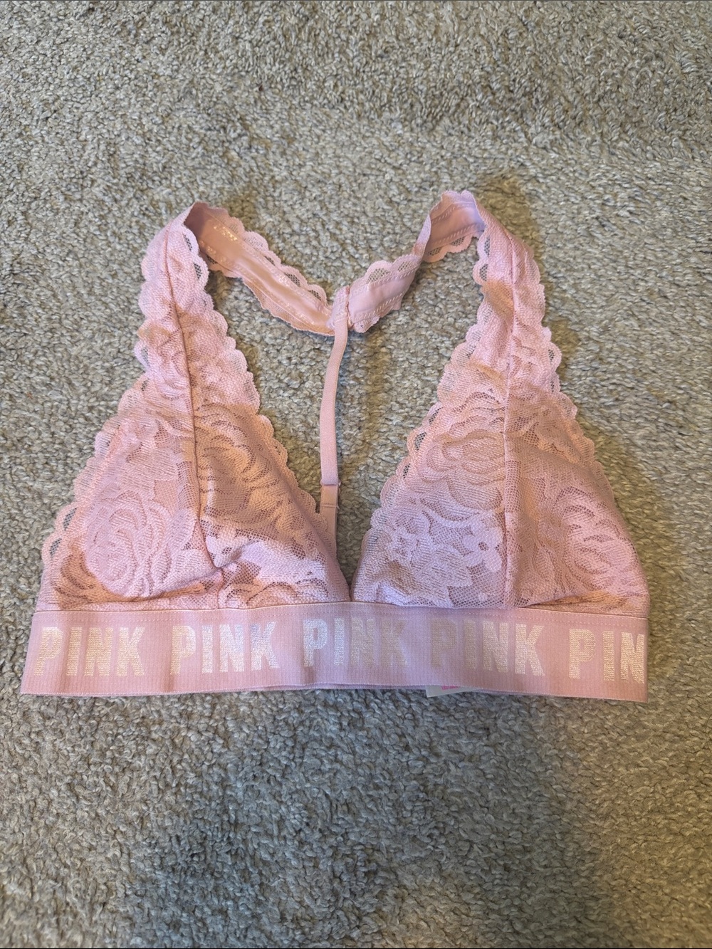 PINK Victoria's Secret Light Pink Lace Racerback Bralette